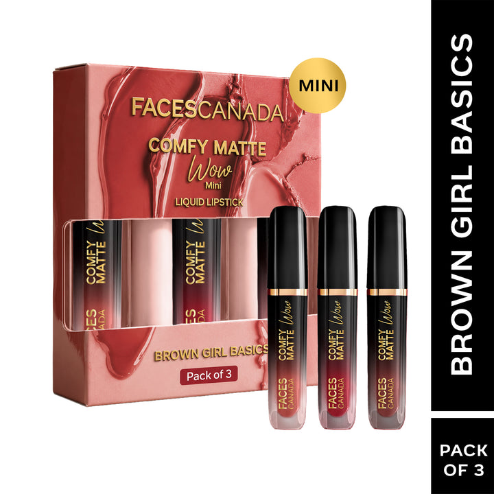 Faces Canada Comfy Matte Wow Mini Liquid Lipstick Pack of 3 - Brown Girl Basics
