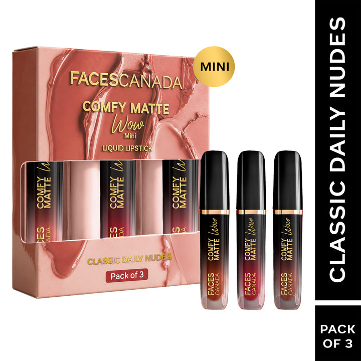 Faces Canada Comfy Matte Wow Mini Liquid Lipstick Pack of 3 - Classic Daily Nudes